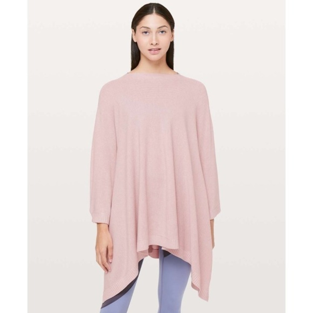 Lululemon Divinity Poncho Women One Size Heathered Misty Pink Ribbed Knit